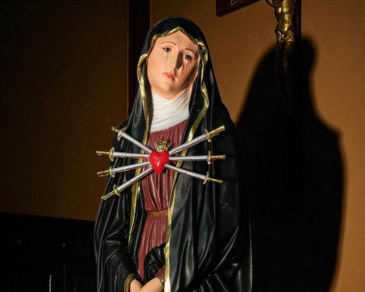 Our Lady of Sorrows Statue, Hand-Painted Antique Finish, 30 cm