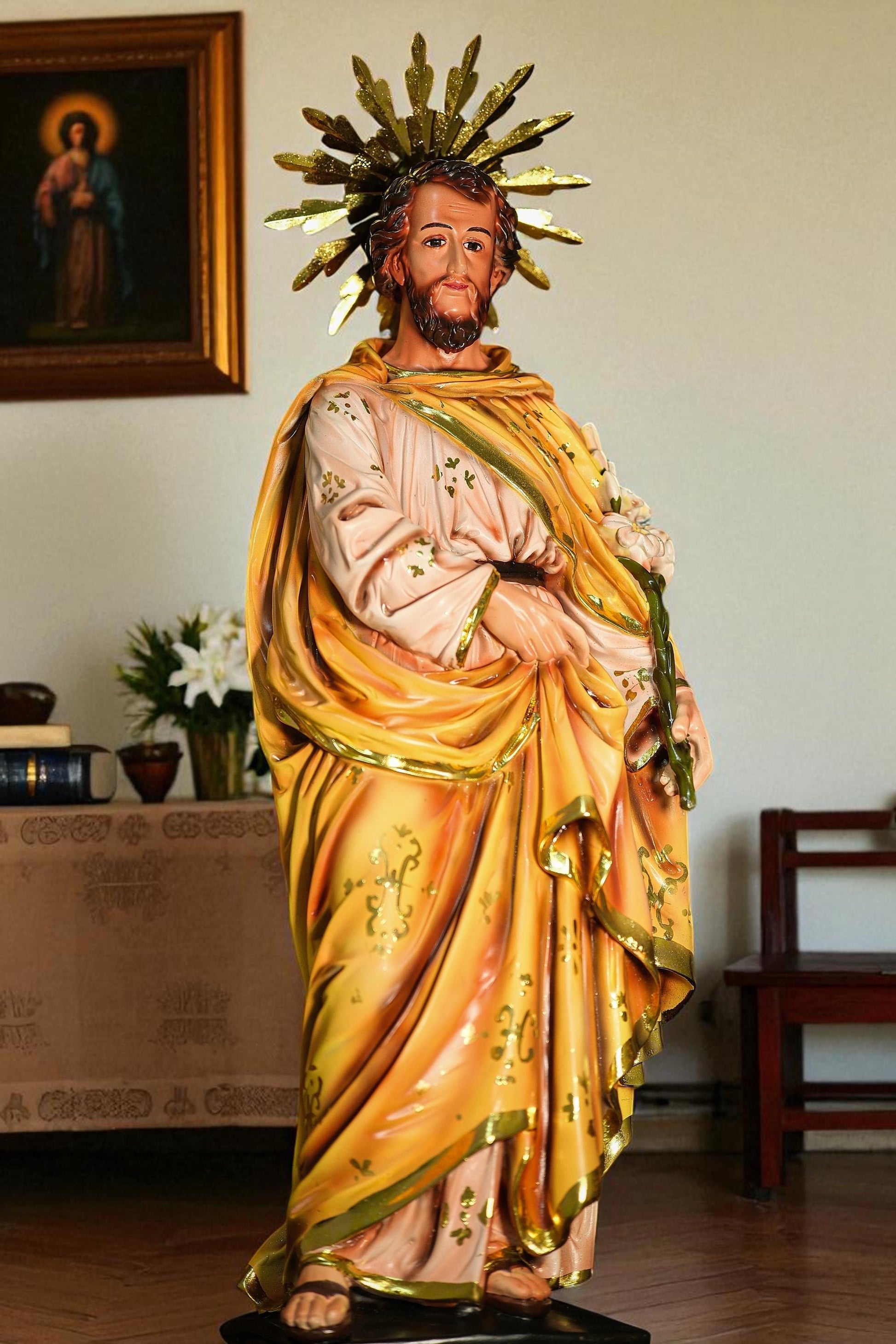Handcrafted Saint Joseph Statue with Lily: Gold Leaf Catholic Gift (etsy image id: 7109953034)