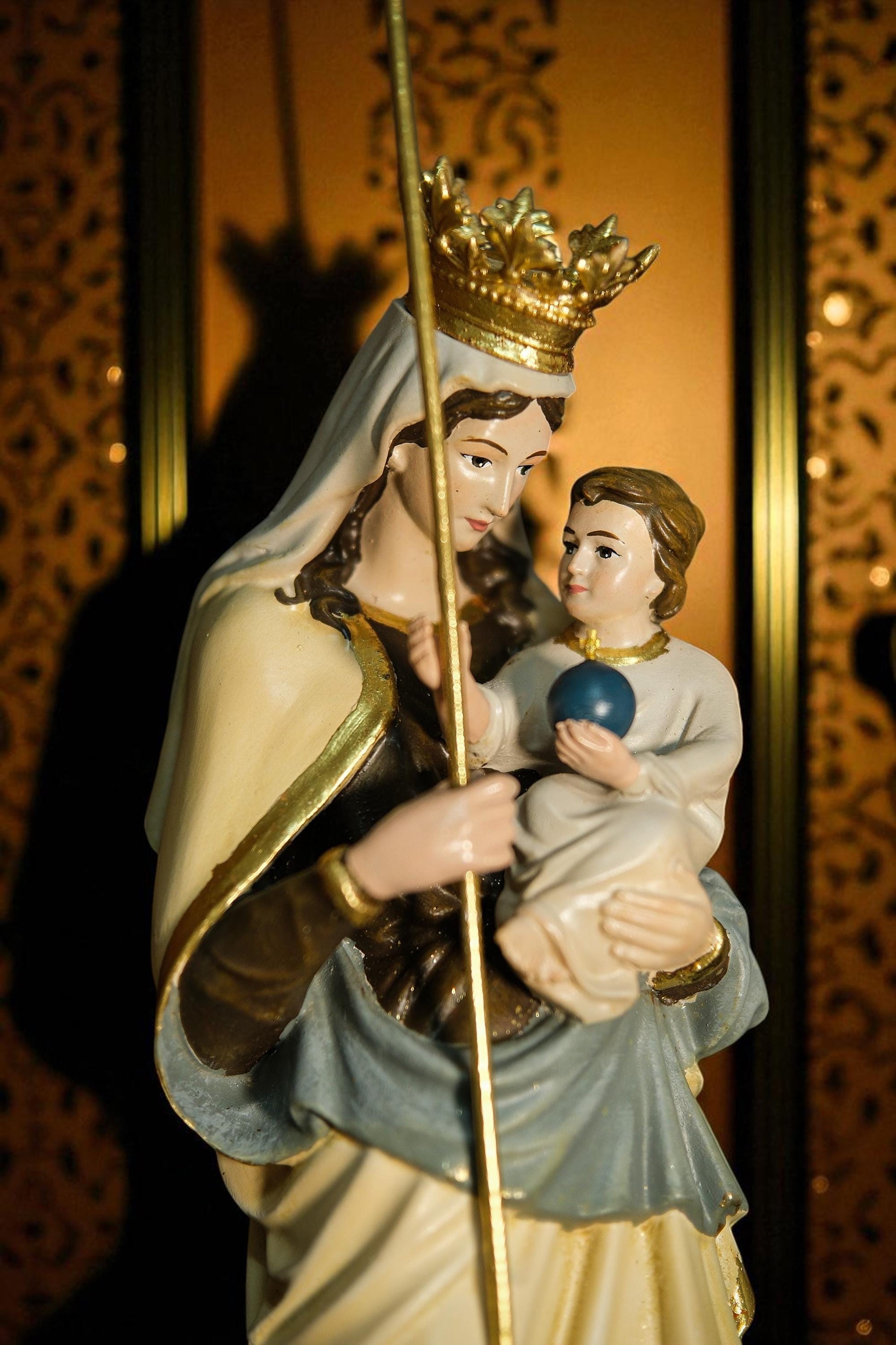 Hand-Painted Our Lady of the Apocalypse Statue: Virgin Mary, Child, Dragon (etsy image id: 7142975230)