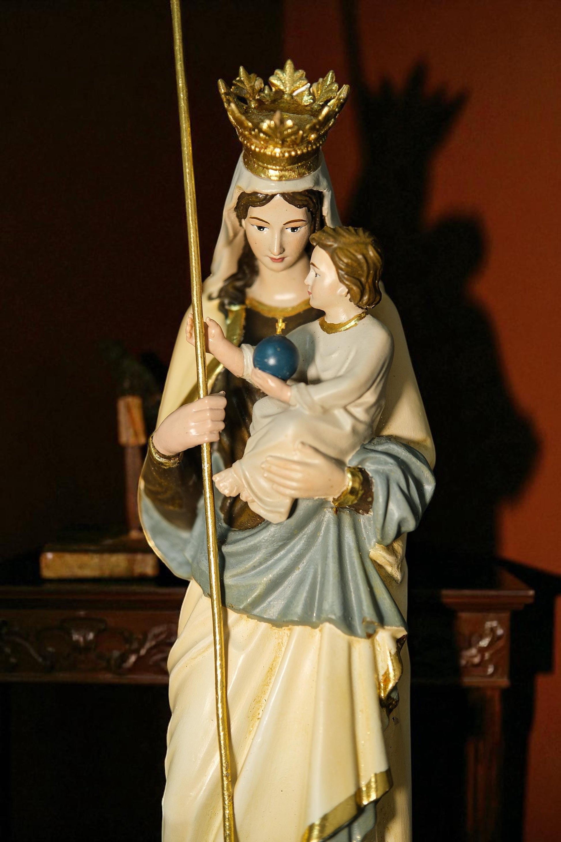Hand-Painted Our Lady of the Apocalypse Statue: Virgin Mary, Child, Dragon (etsy image id: 7142975250)