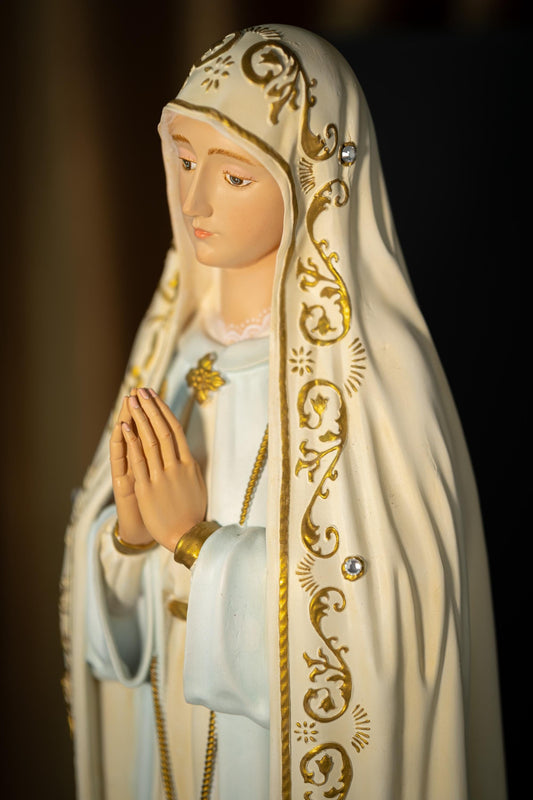 Handcrafted Our Lady of Fatima Statue: Antique Finish, 24-Inch Catholic Decor