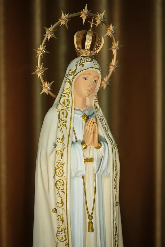Handcrafted Our Lady of Fatima Statue: Antique Finish, 24-Inch Catholic Decor