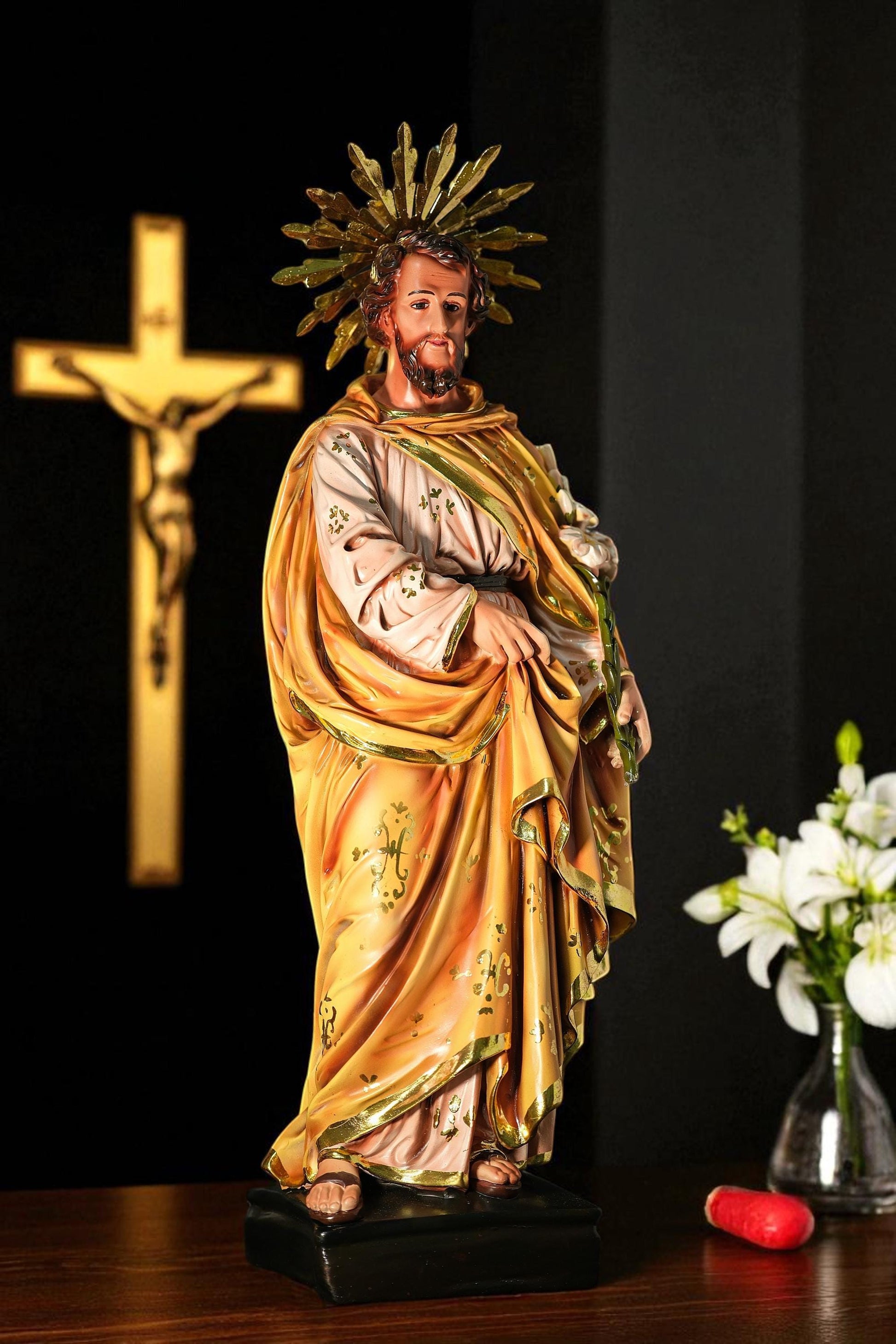 Handcrafted Saint Joseph Statue with Lily: Gold Leaf Catholic Gift (etsy image id: 7157927135)