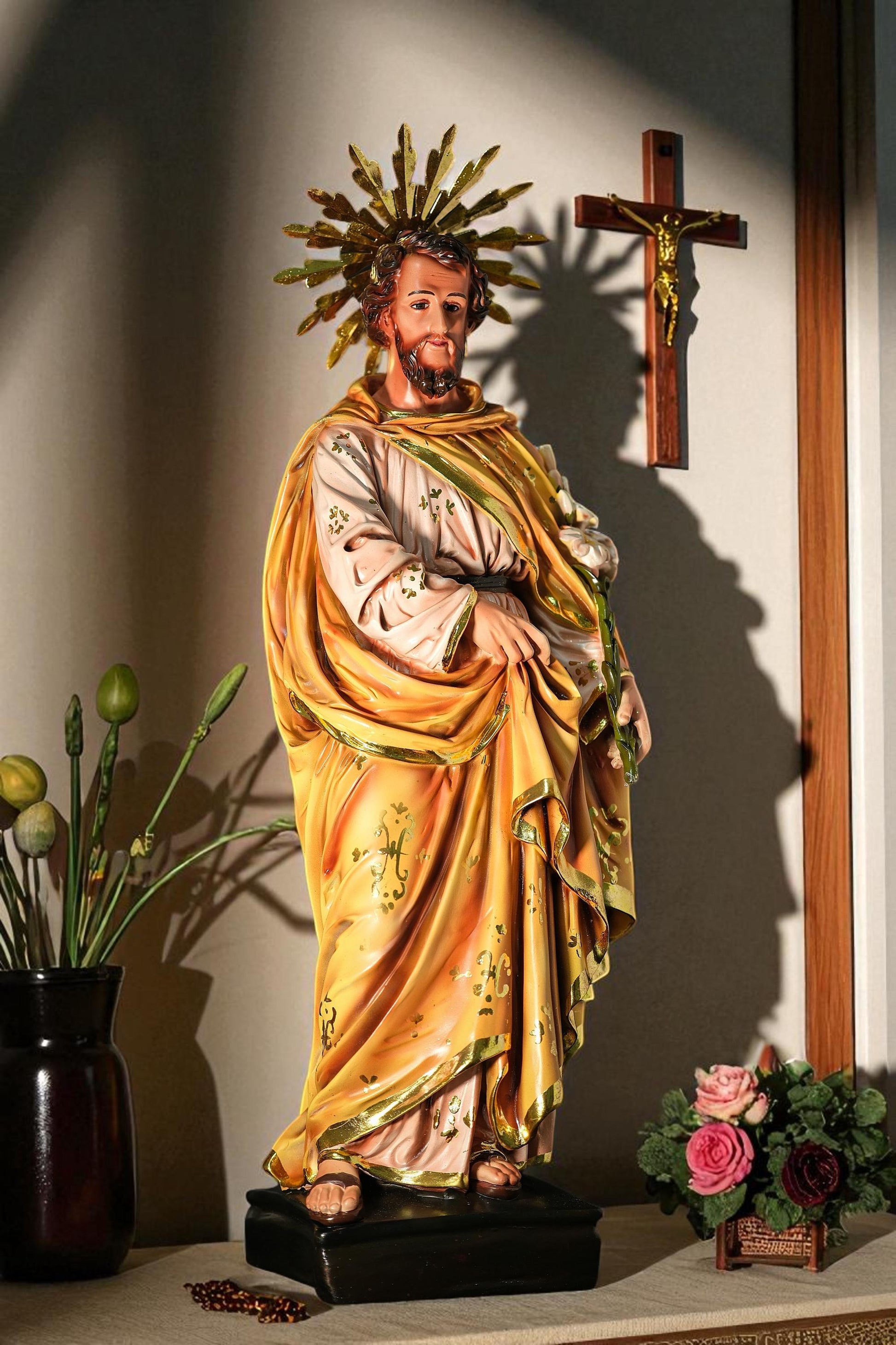 Handcrafted Saint Joseph Statue with Lily: Gold Leaf Catholic Gift (etsy image id: 7157928101)