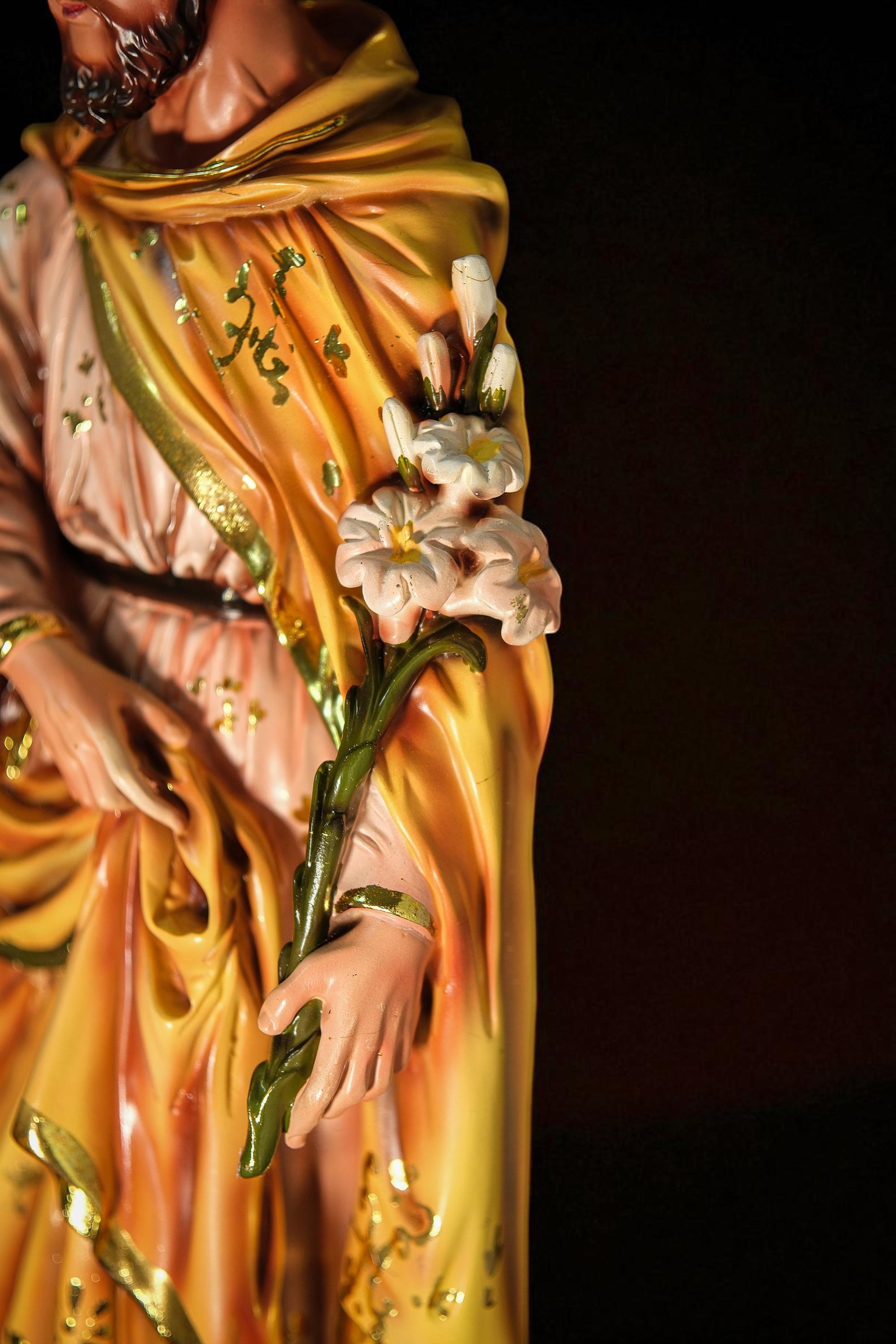 Handcrafted Saint Joseph Statue with Lily: Gold Leaf Catholic Gift (etsy image id: 7158119495)