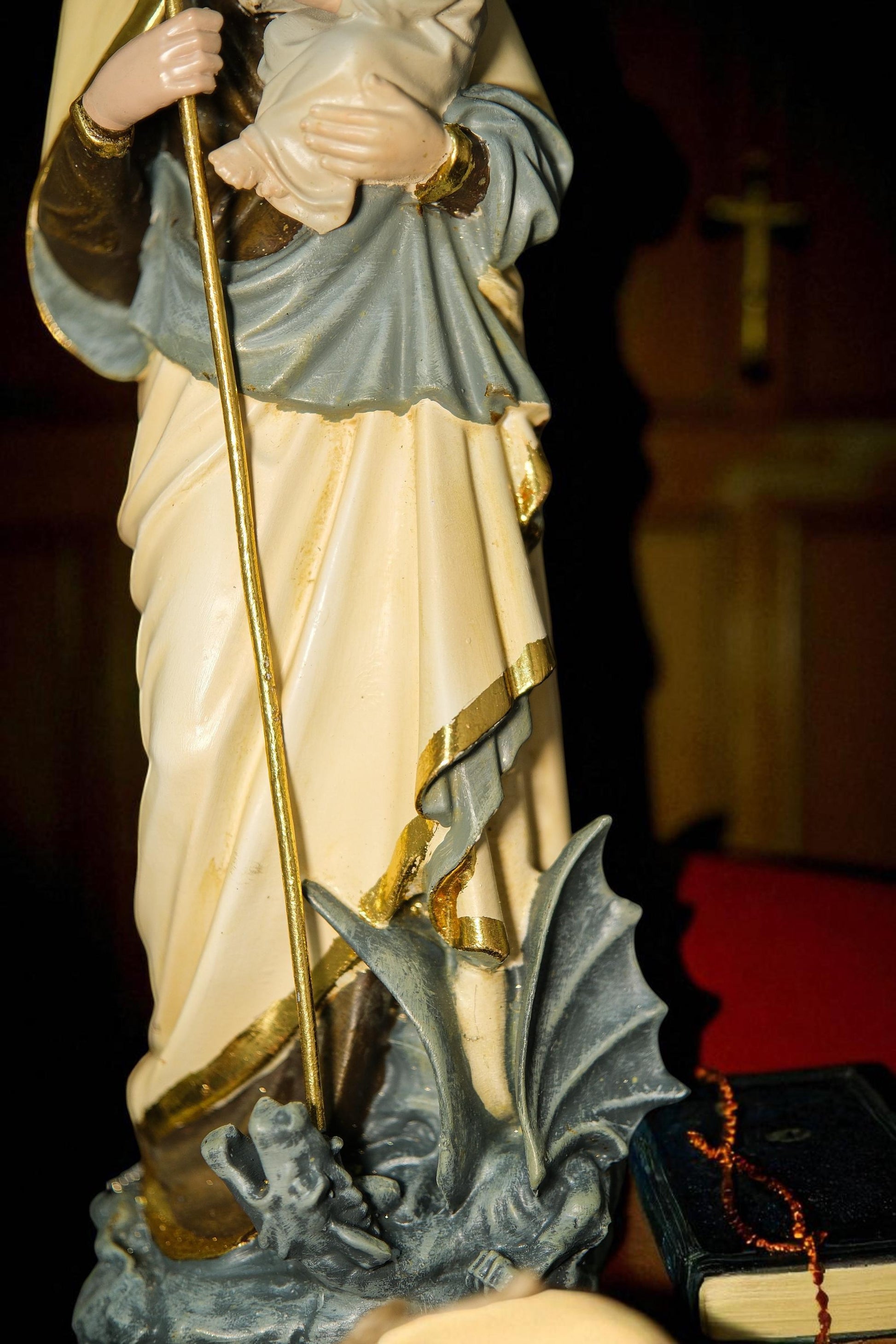 Hand-Painted Our Lady of the Apocalypse Statue: Virgin Mary, Child, Dragon (etsy image id: 7190958563)