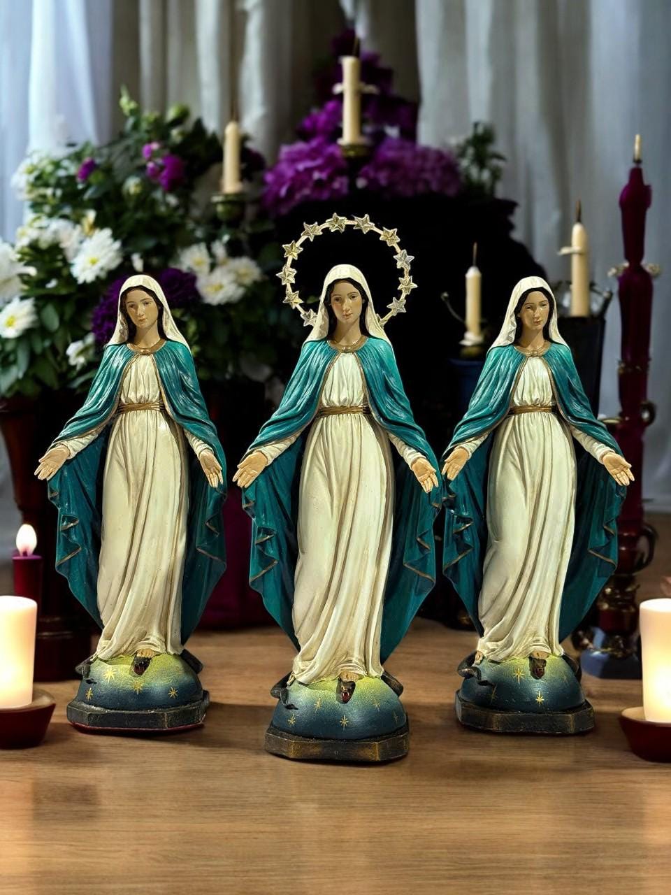 Hand-Painted Our Lady of Grace Statue: Antique-Look Virgin Mary Figurine __etsy:7222967136