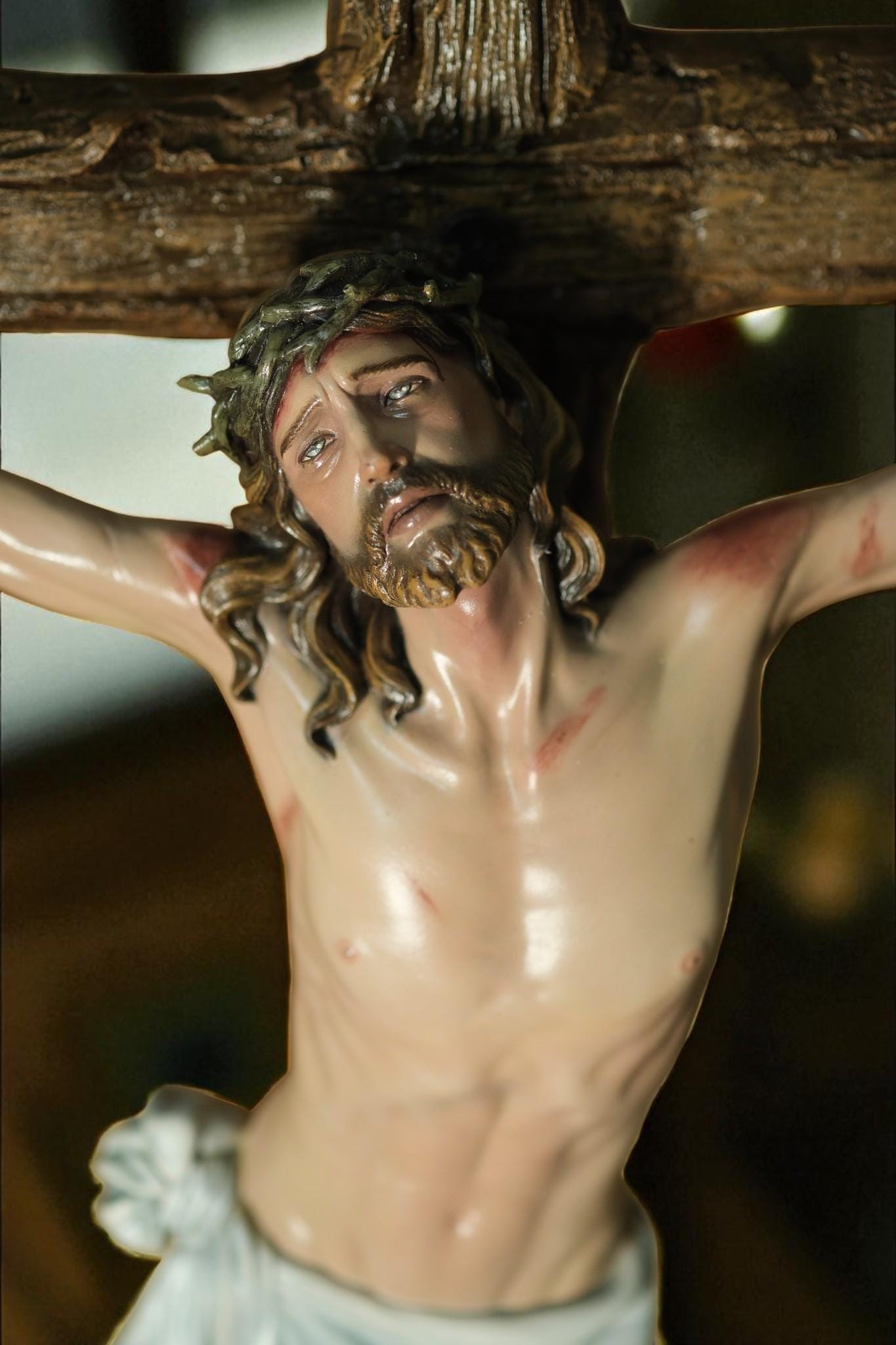 Hand-Painted Jesus Crucifix Statue: Stone Resin Antique Finish INRI Cross (etsy image id: 7245481338)