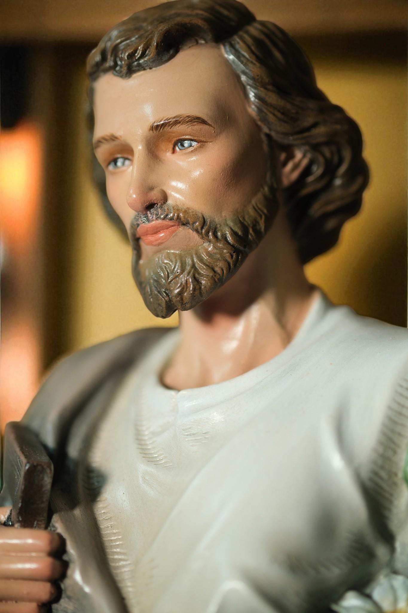 Hand-Painted Saint Joseph Statue with Lily: Antique Stone-Resin Figurine (43 cm) __etsy:7284950776