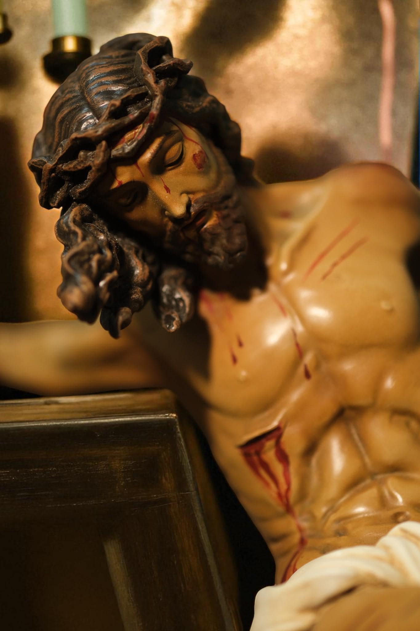 Hand-Painted Altar Crucifix: Wood Cross with Stone Resin Corpus (etsy image id: 7286185401)