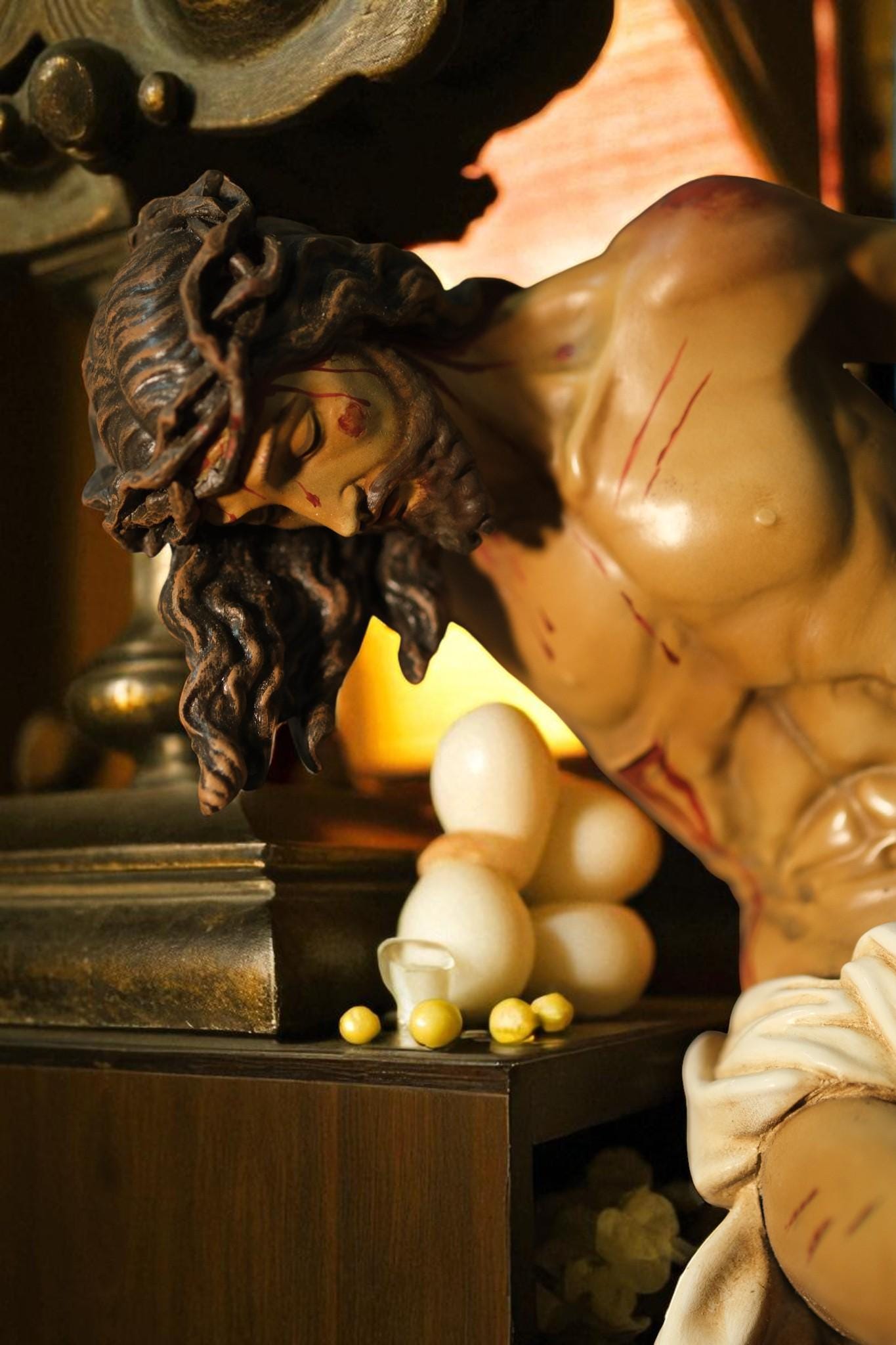 Hand-Painted Altar Crucifix: Wood Cross with Stone Resin Corpus (etsy image id: 7286185411)