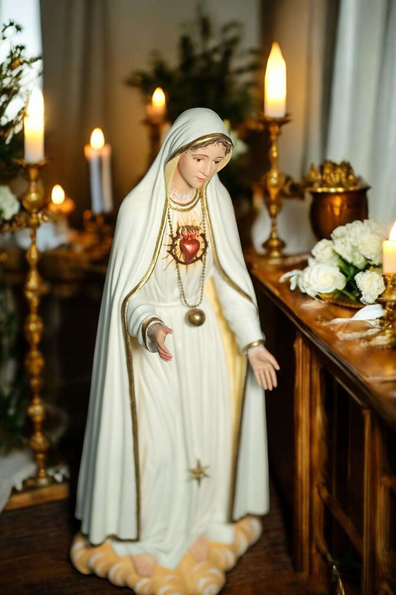 Hand-Painted Our Lady of Fatima Statue: Antique Finish Catholic Decor __etsy:7288289290