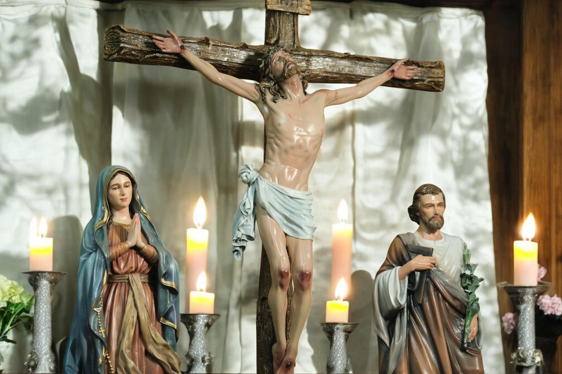 Hand-Painted Jesus Crucifix Statue: Stone Resin Antique Finish INRI Cross (etsy image id: 7293440285)