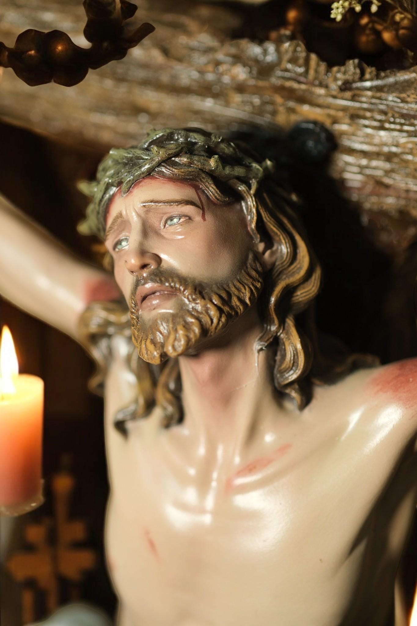 Hand-Painted Jesus Crucifix Statue: Stone Resin Antique Finish INRI Cross (etsy image id: 7293442725)