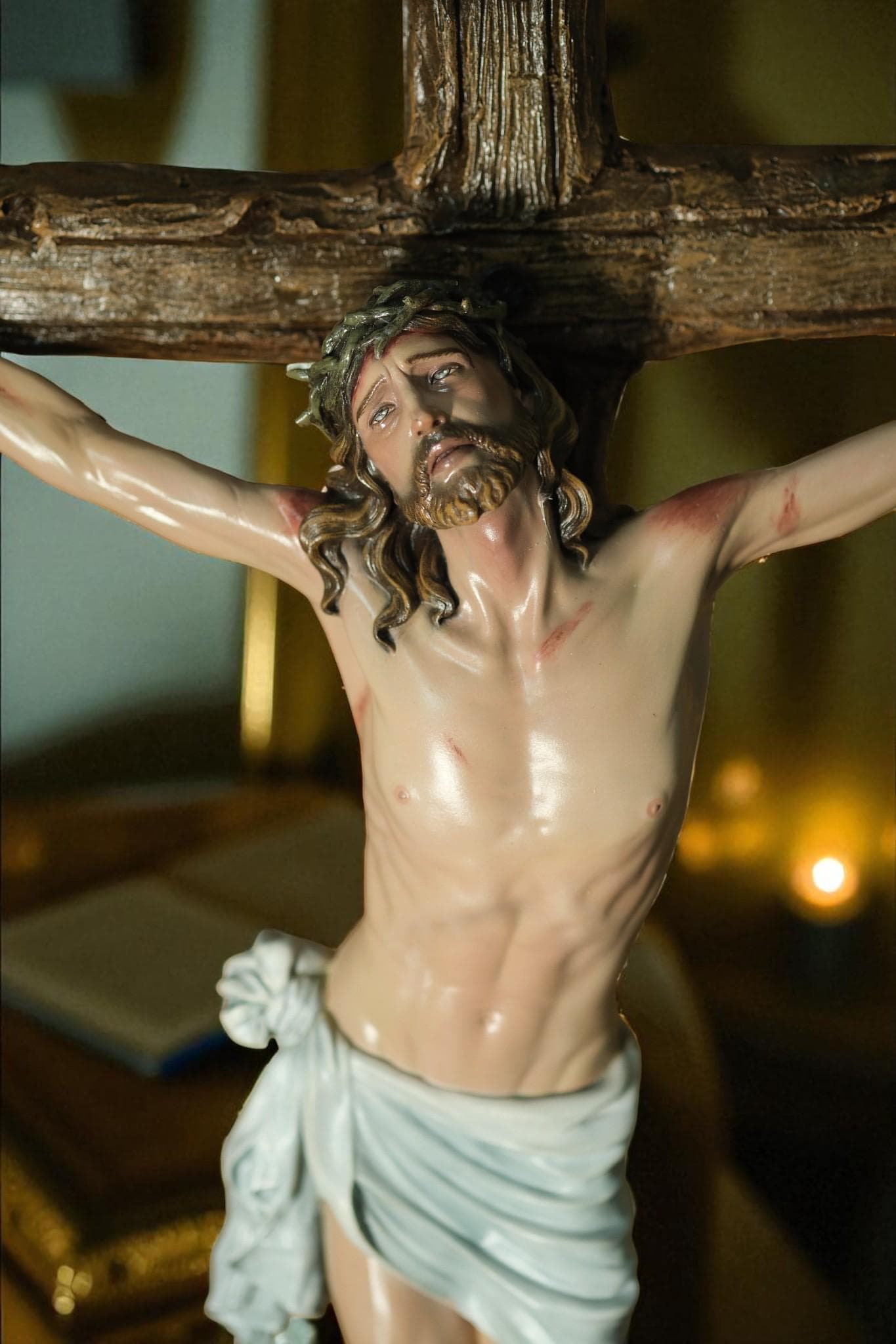 Hand-Painted Jesus Crucifix Statue: Stone Resin Antique Finish INRI Cross (etsy image id: 7293442999)