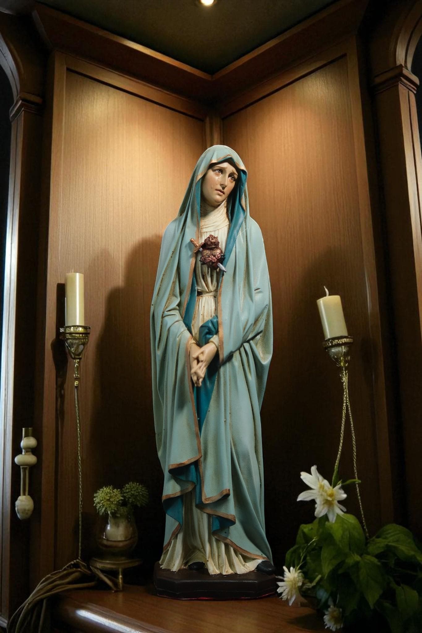 Hand-Painted Our Lady of Sorrows Statue: Catholic Home Decor (11.8 inches __etsy:7307956042