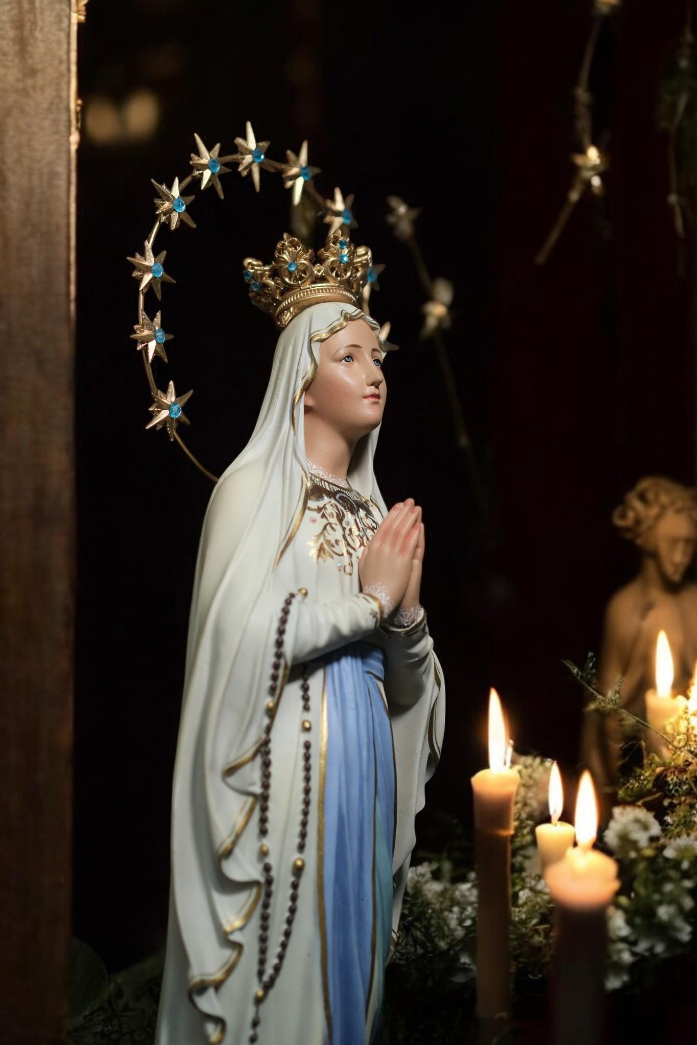 Hand-Painted Our Lady of Lourdes Statue: Antique Finish, Home Altar Decor (etsy image id: 7308031944)