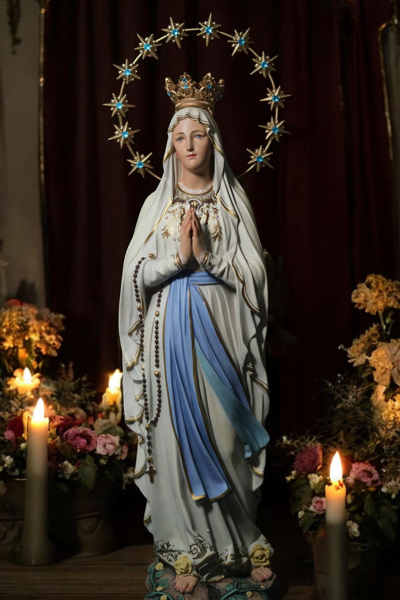 Hand-Painted Our Lady of Lourdes Statue: Antique Finish, Home Altar Decor (etsy image id: 7308031952)