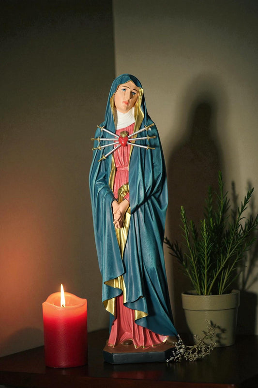 Hand-Painted Our Lady of Sorrows Statue: Catholic Home Decor, 30cm