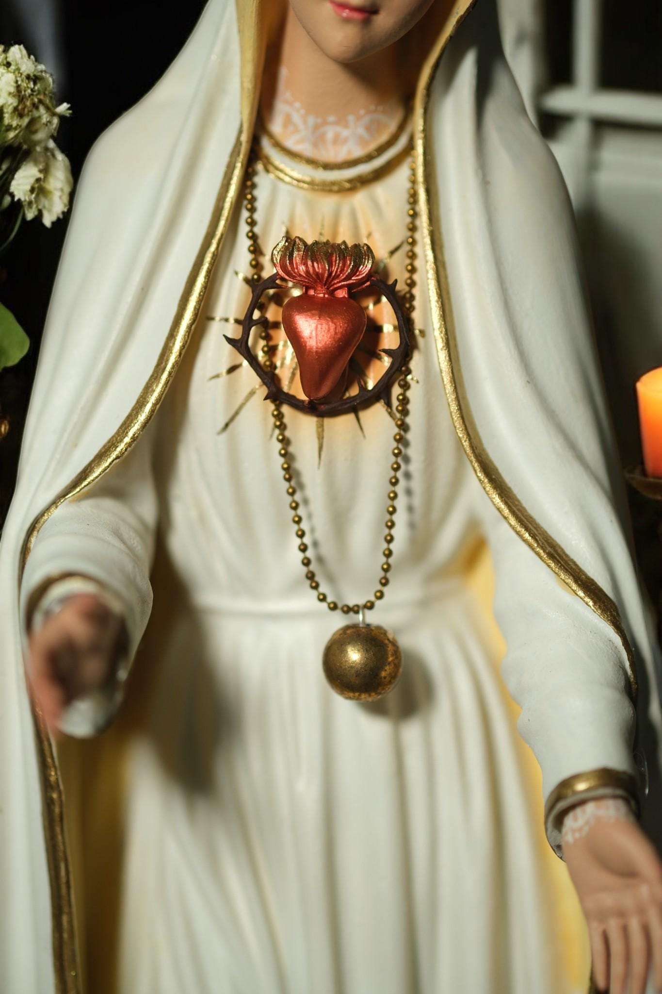Hand-Painted Our Lady of Fatima Statue: Antique Finish Catholic Decor __etsy:7336237901