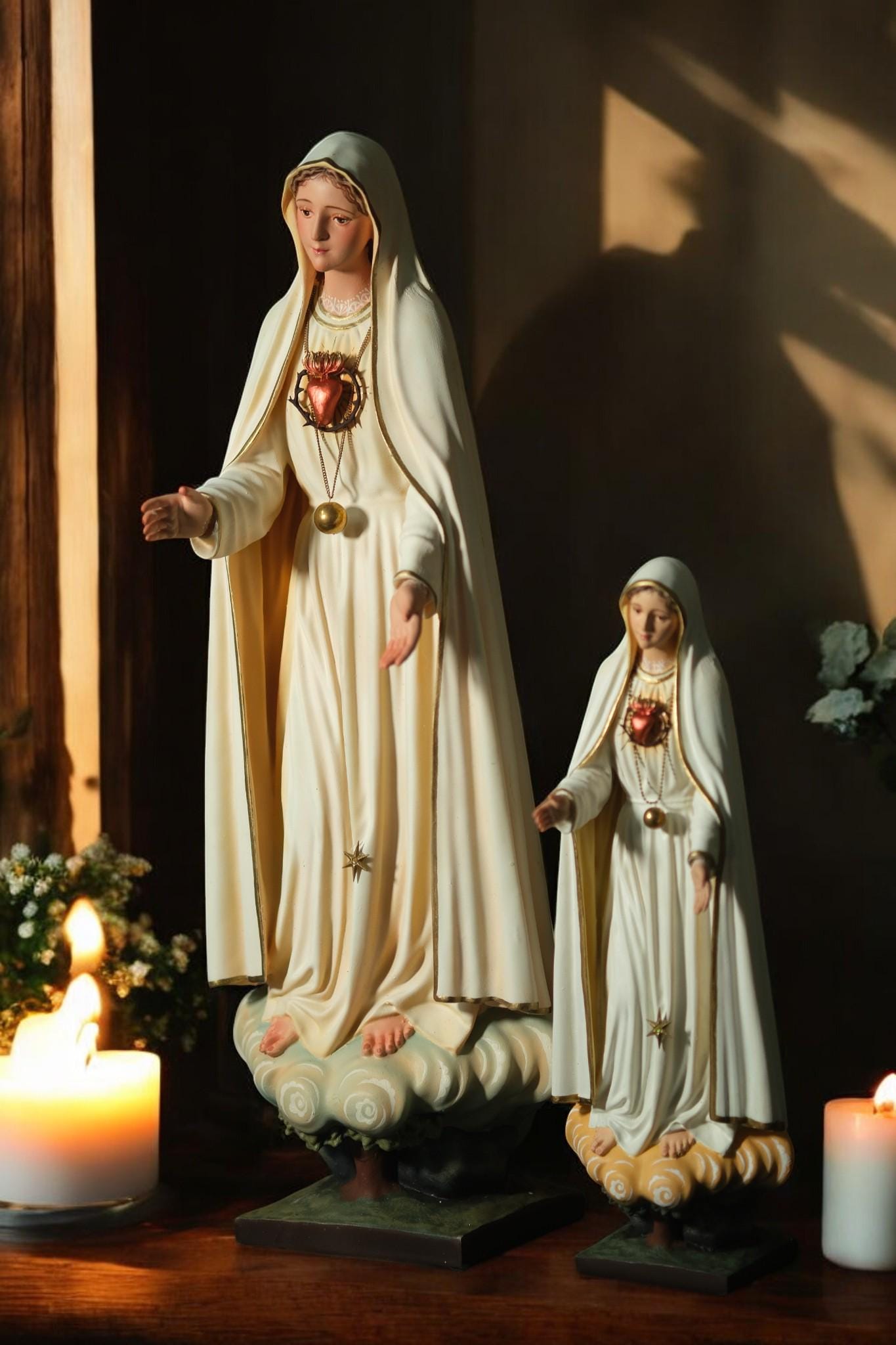 Hand-Painted Our Lady of Fatima Statue: Antique Finish Catholic Decor __etsy:7336237907