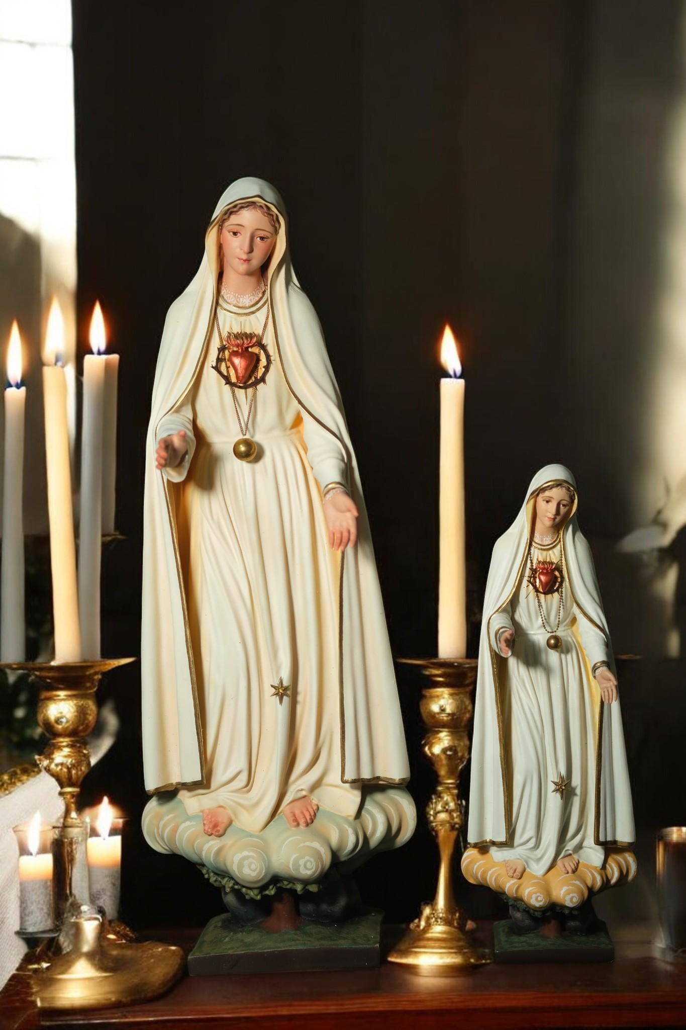 Hand-Painted Our Lady of Fatima Statue: Antique Finish Catholic Decor __etsy:7336237925