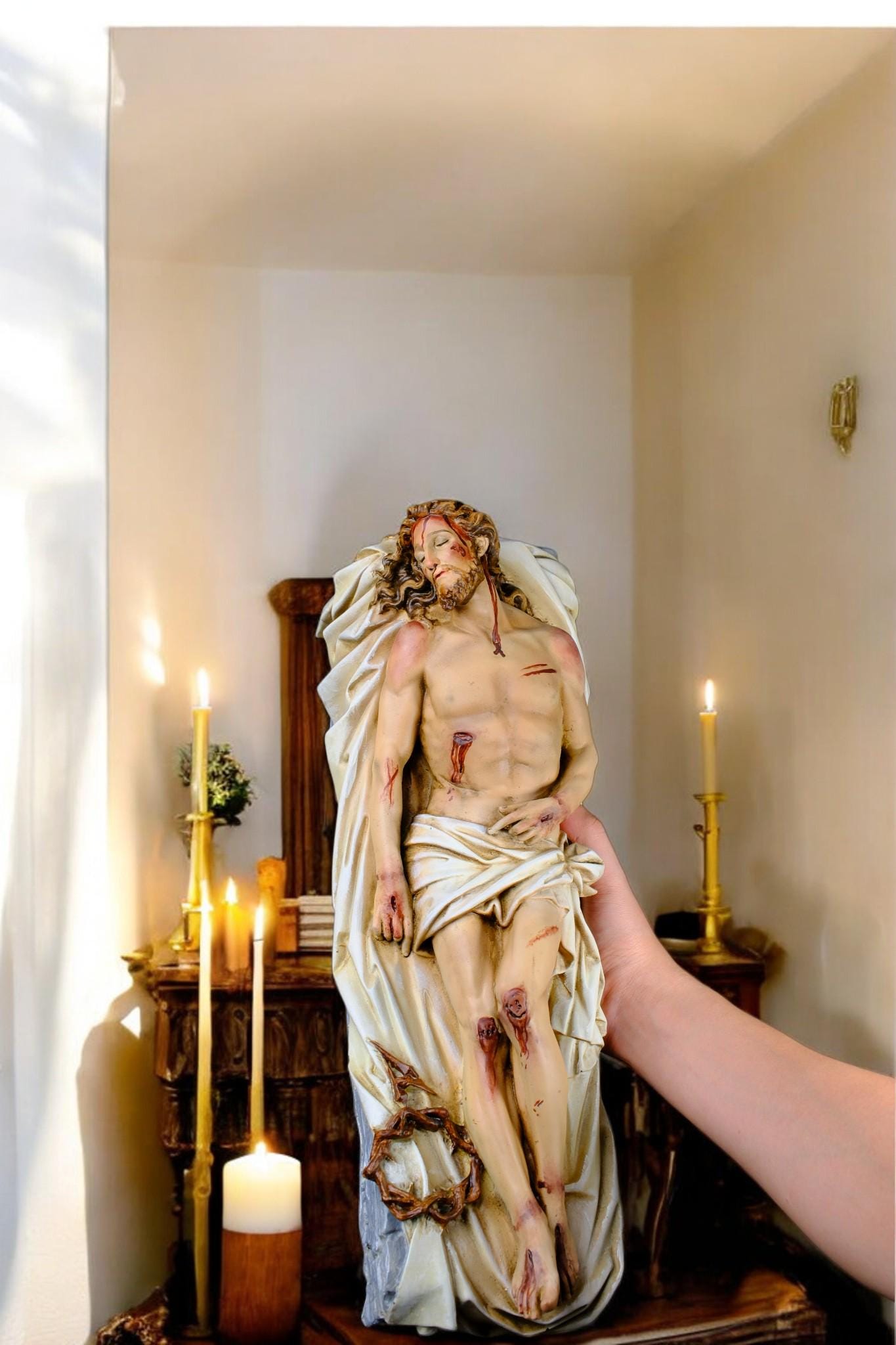 Handcrafted Jesus Entombment Statue: Antique-Style Catholic Figurine (etsy image id: 7342465772)