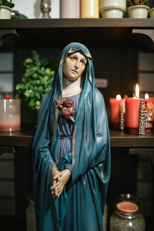Hand-Painted Our Lady of Sorrows Statue: Catholic Home Decor (11.8 inches