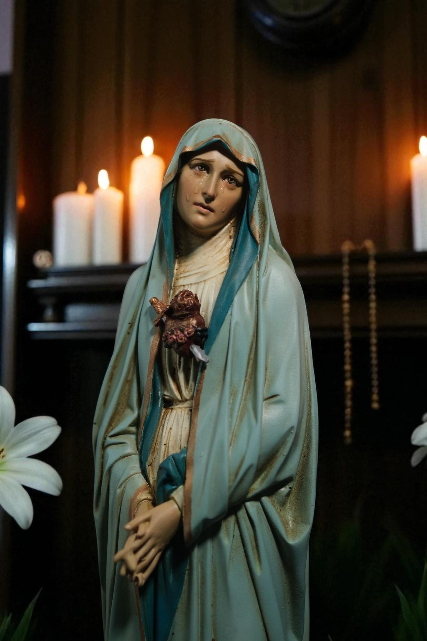 Hand-Painted Our Lady of Sorrows Statue: Catholic Home Decor (11.8 inches __etsy:7355917263