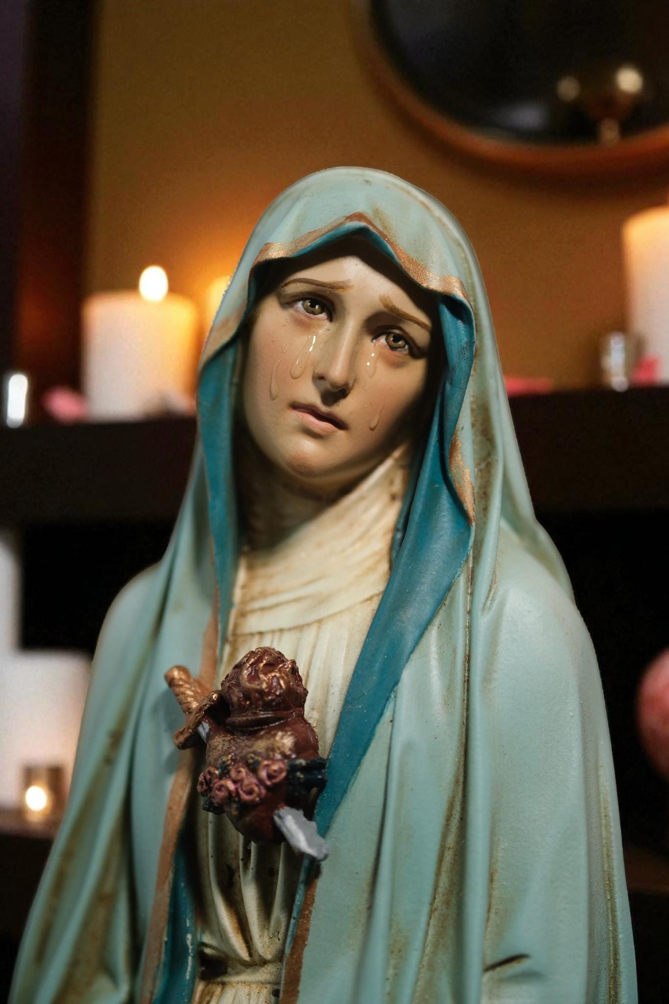 Hand-Painted Our Lady of Sorrows Statue: Catholic Home Decor (11.8 inches __etsy:7355917265