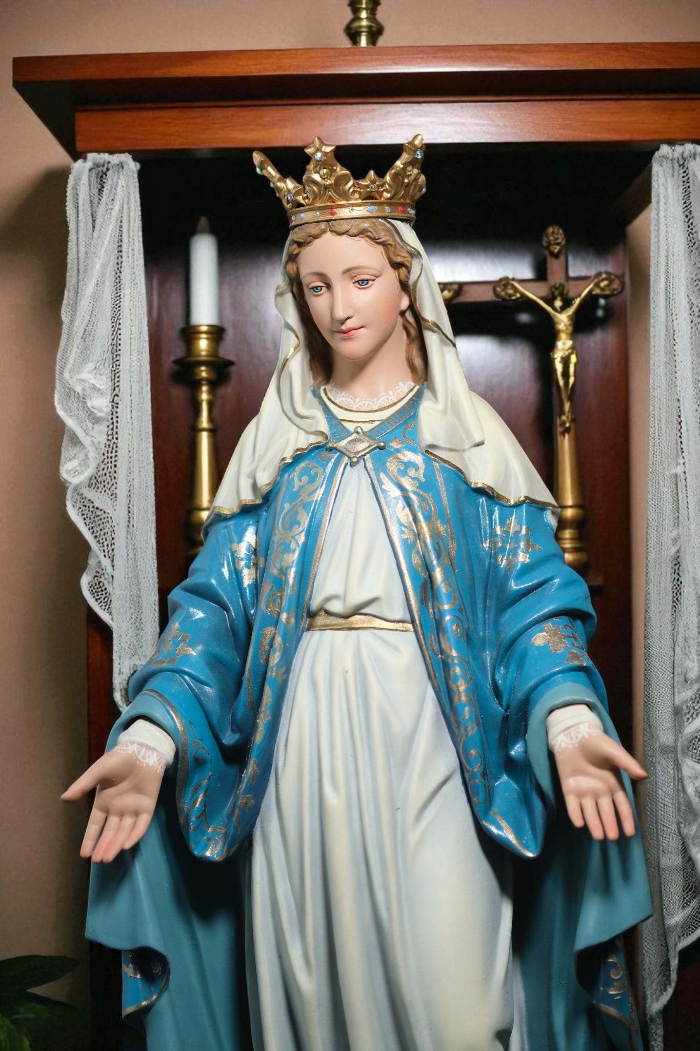 Hand-Painted Our Lady of Grace Statue: Virgin Mary Figurine, Antique Finish, 40cm (etsy image id: 7355975347)