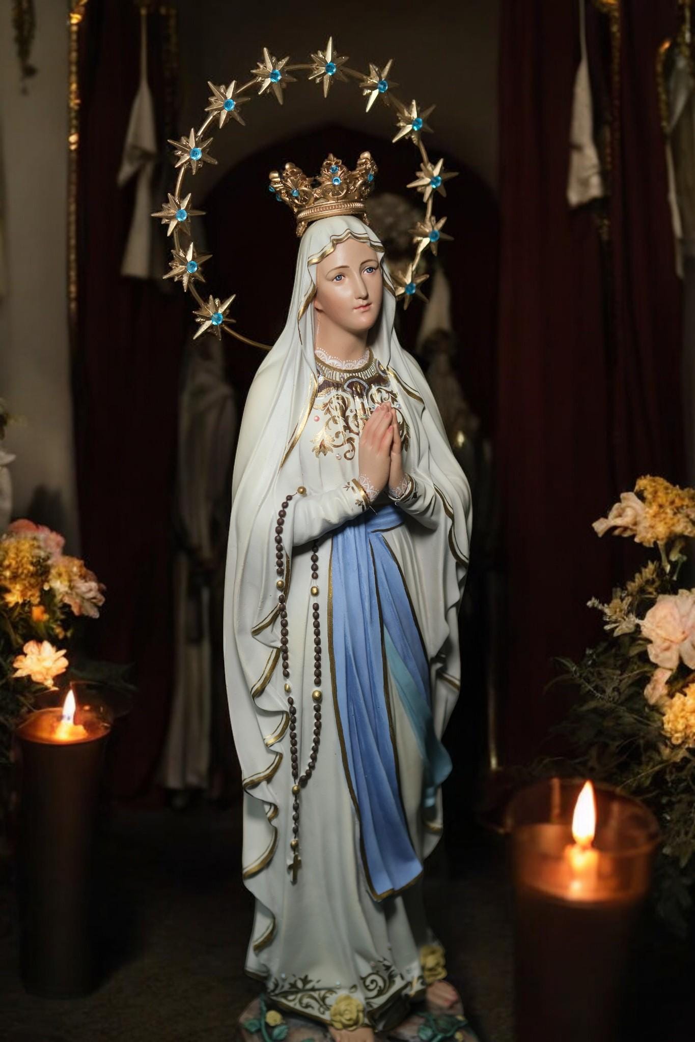 Hand-Painted Our Lady of Lourdes Statue: Antique Finish, Home Altar Decor (etsy image id: 7355993951)