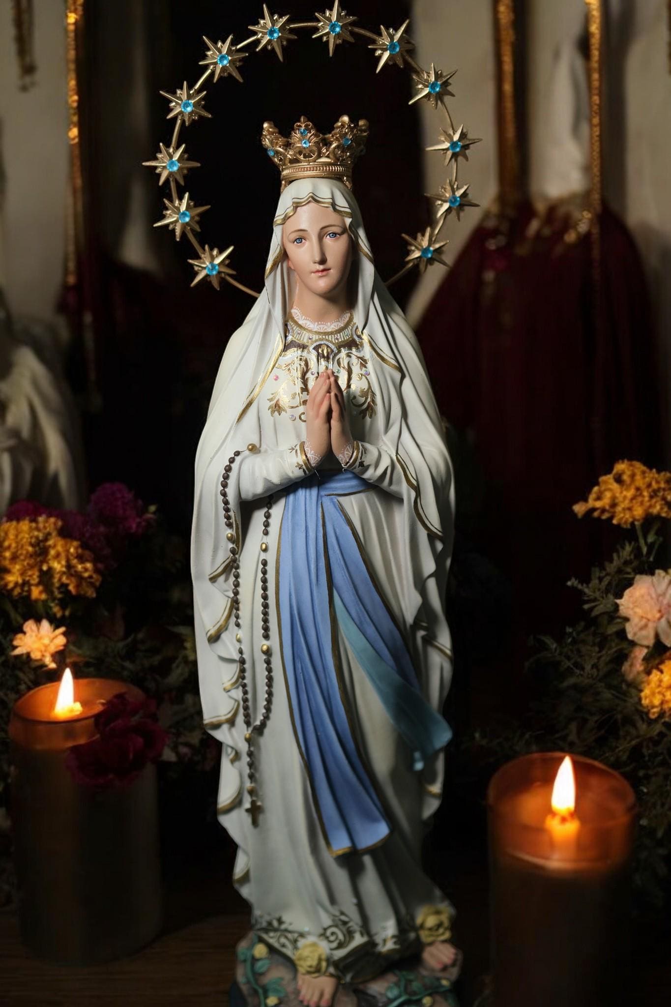 Hand-Painted Our Lady of Lourdes Statue: Antique Finish, Home Altar Decor (etsy image id: 7355993957)