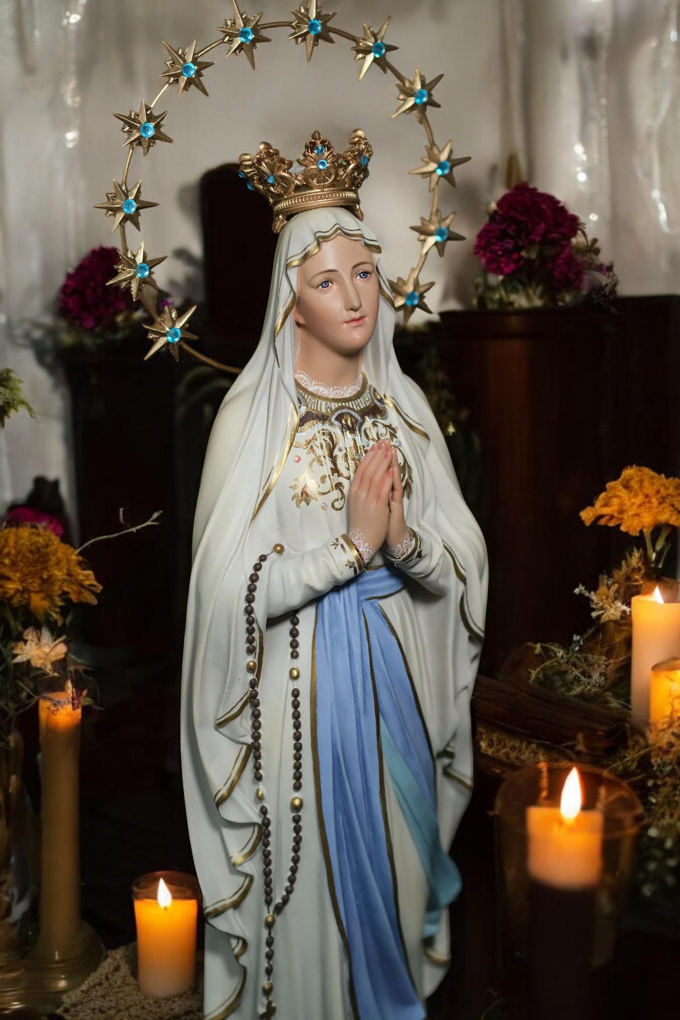 Hand-Painted Our Lady of Lourdes Statue: Antique Finish, Home Altar Decor (etsy image id: 7355993963)