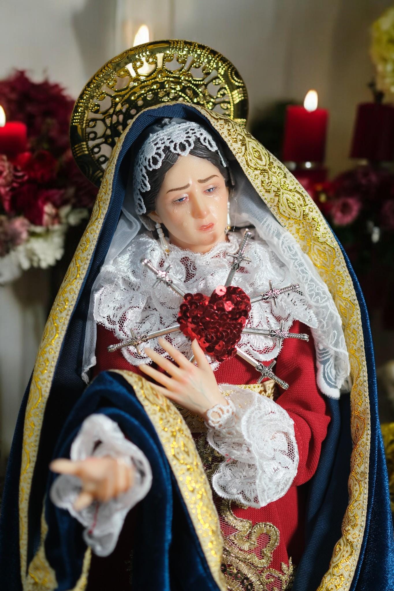 Handcrafted Our Lady of Sorrows Statue: Dressed Catholic Virgin Mary, 35cm 45 cm (etsy image id: 7356195160)