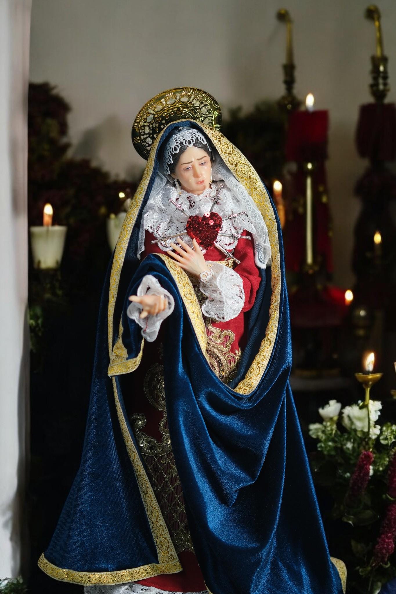 Handcrafted Our Lady of Sorrows Statue: Dressed Catholic Virgin Mary, 35cm 45 cm (etsy image id: 7356209134)
