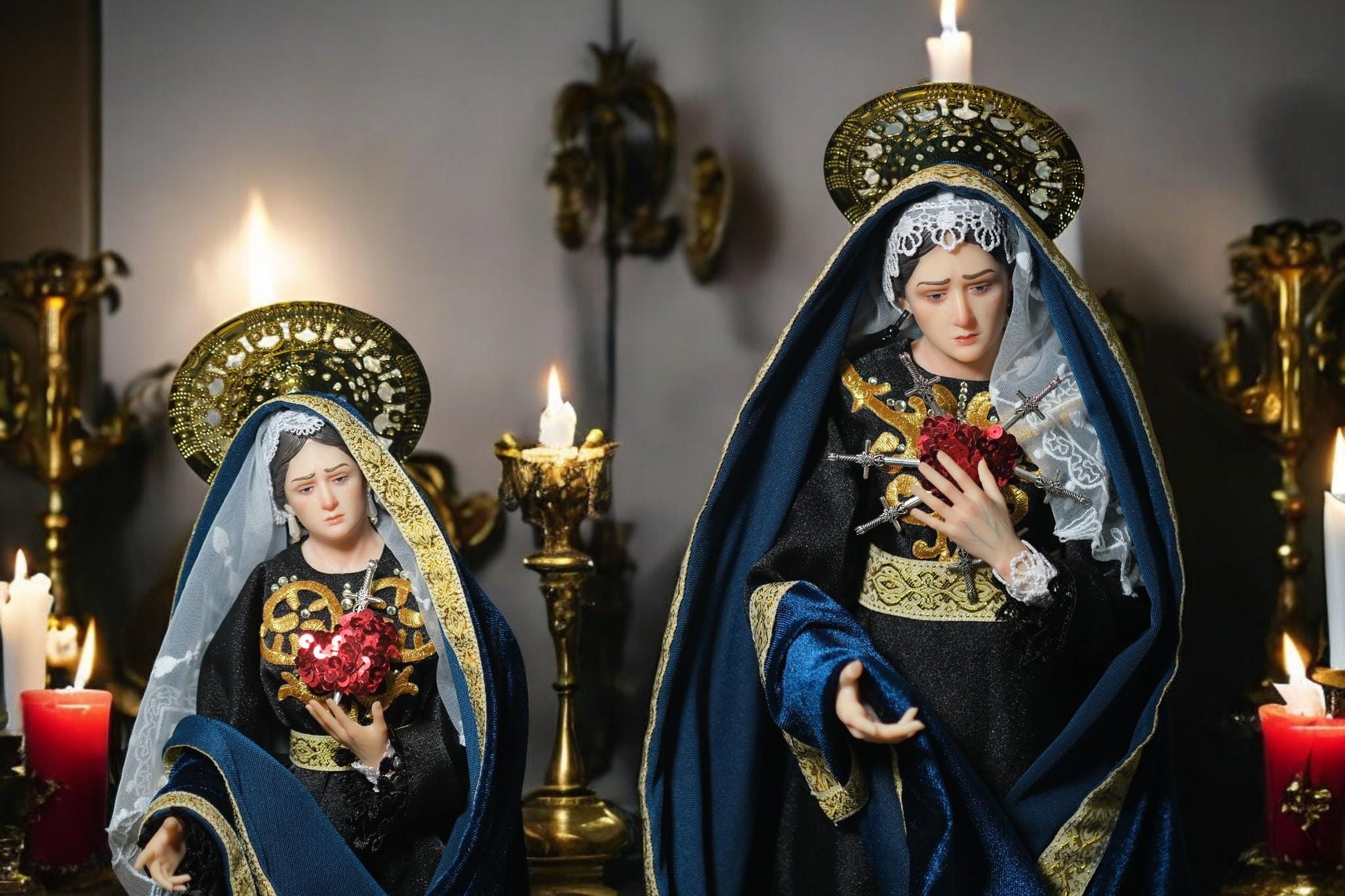 Handcrafted Our Lady of Sorrows Statue: Dressed Catholic Virgin Mary, 35cm 45 cm (etsy image id: 7356354576)
