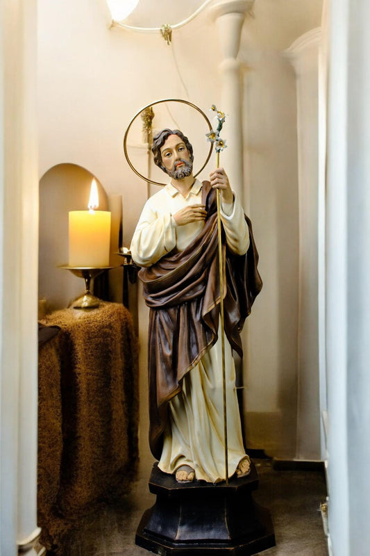 Hand-Painted Saint Joseph Statue with Lily | Catholic Home Decor (50 cm) __etsy:7359479716