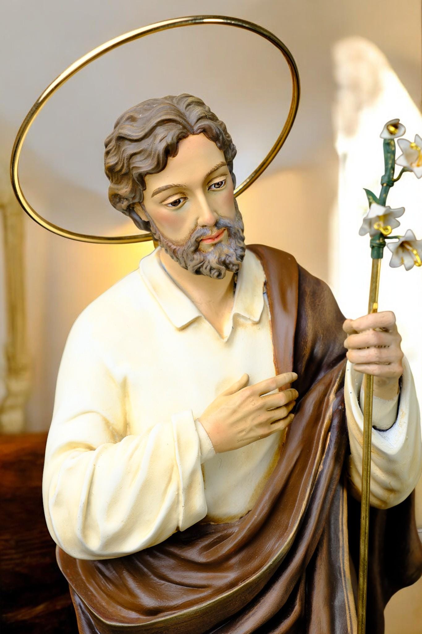 Hand-Painted Saint Joseph Statue with Lily | Catholic Home Decor (50 cm) __etsy:7359481970