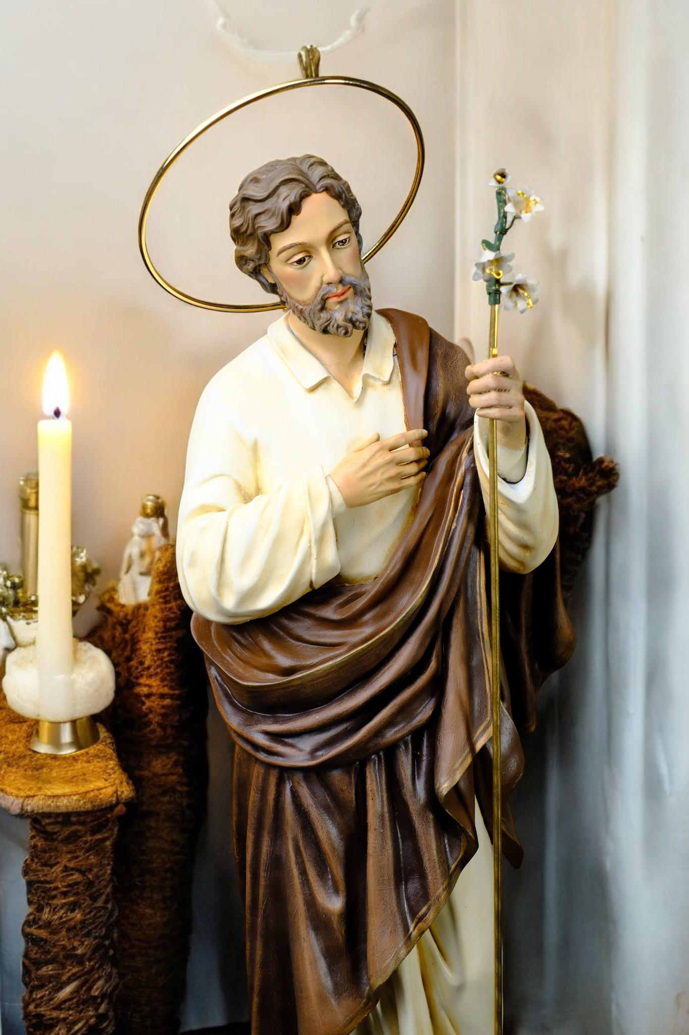 Hand-Painted Saint Joseph Statue with Lily | Catholic Home Decor (50 cm) __etsy:7359482034
