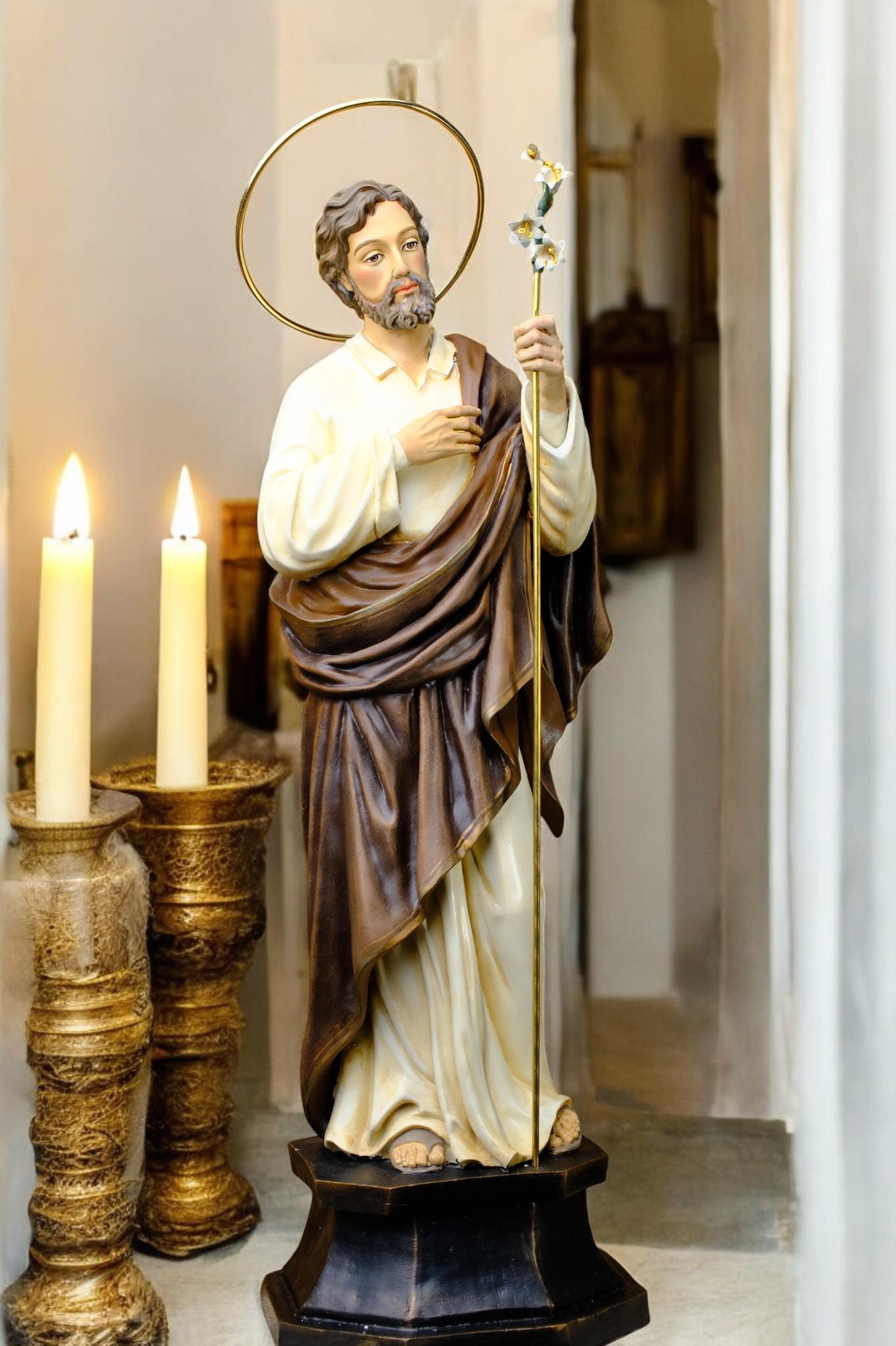 Hand-Painted Saint Joseph Statue with Lily | Catholic Home Decor (50 cm) __etsy:7359483094