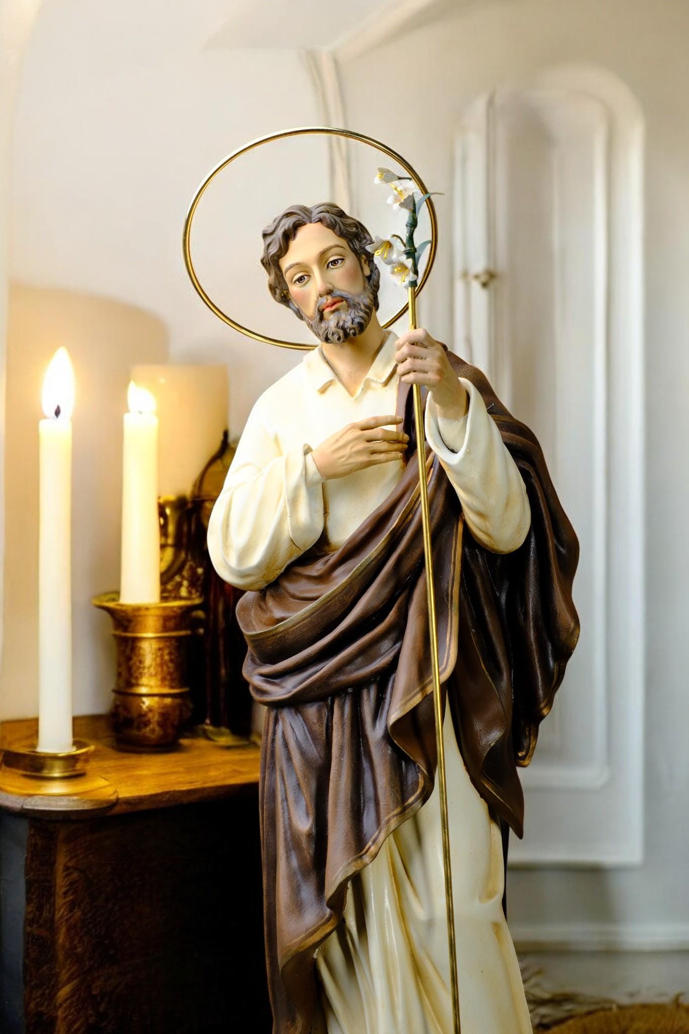 Hand-Painted Saint Joseph Statue with Lily | Catholic Home Decor (50 cm) __etsy:7359483110