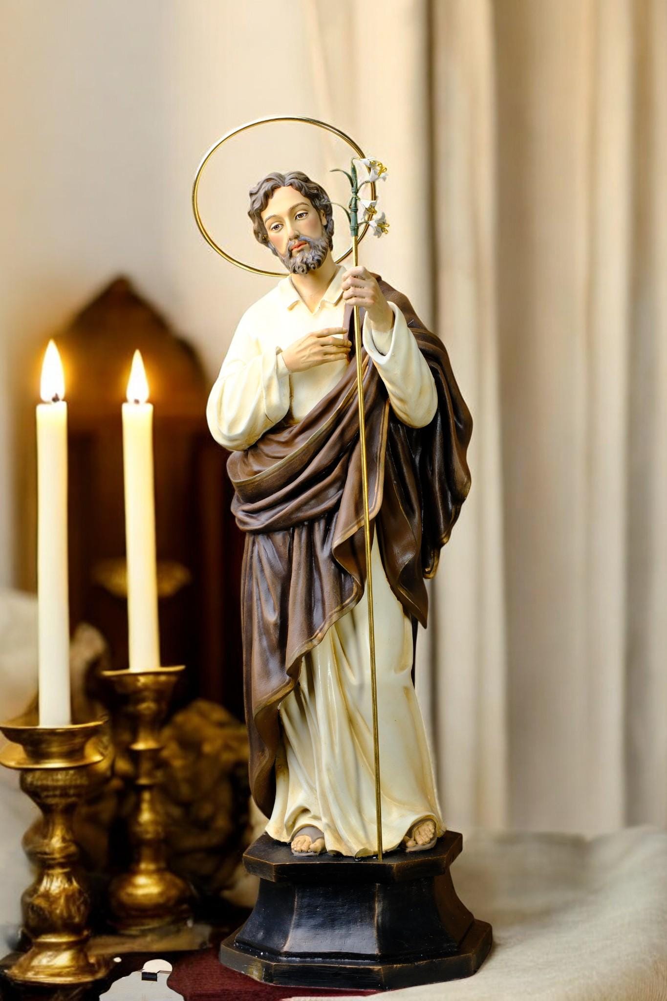 Hand-Painted Saint Joseph Statue with Lily | Catholic Home Decor (50 cm) __etsy:7359485028