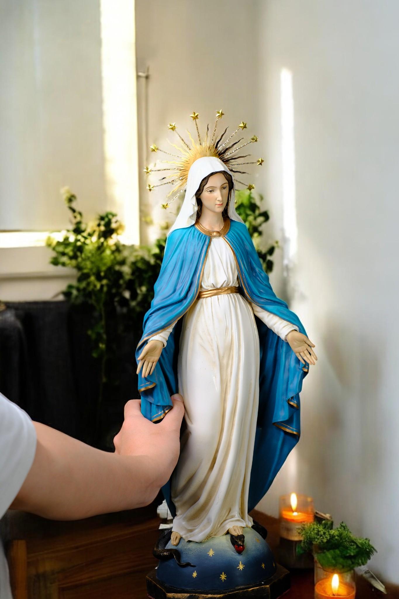 Hand-Painted Our Lady of Grace Statue | Antique Catholic Decor (50 cm) __etsy:7360433014