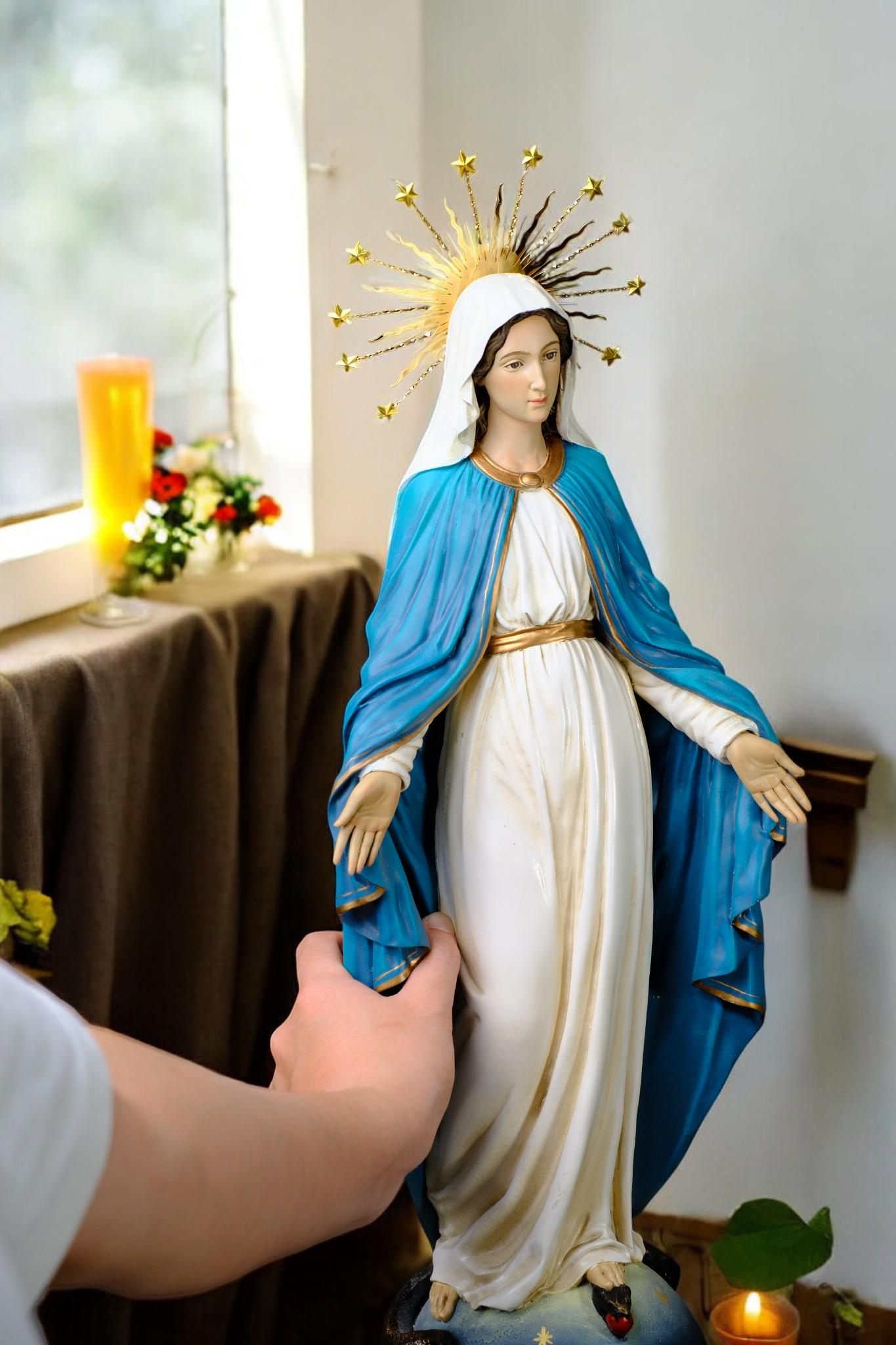 Hand-Painted Our Lady of Grace Statue | Antique Catholic Decor (50 cm) __etsy:7360433028