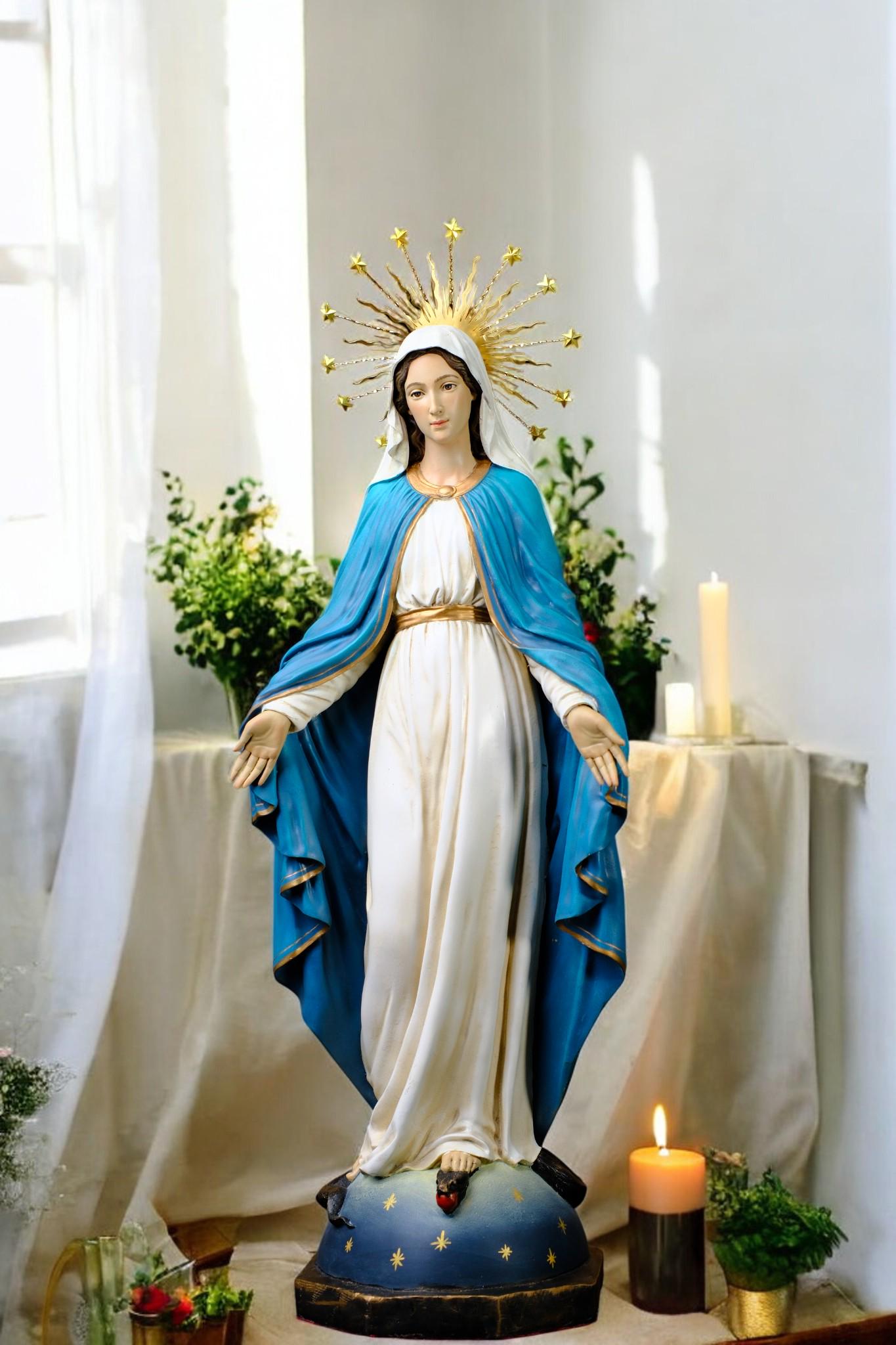 Hand-Painted Our Lady of Grace Statue | Antique Catholic Decor (50 cm) __etsy:7360433992