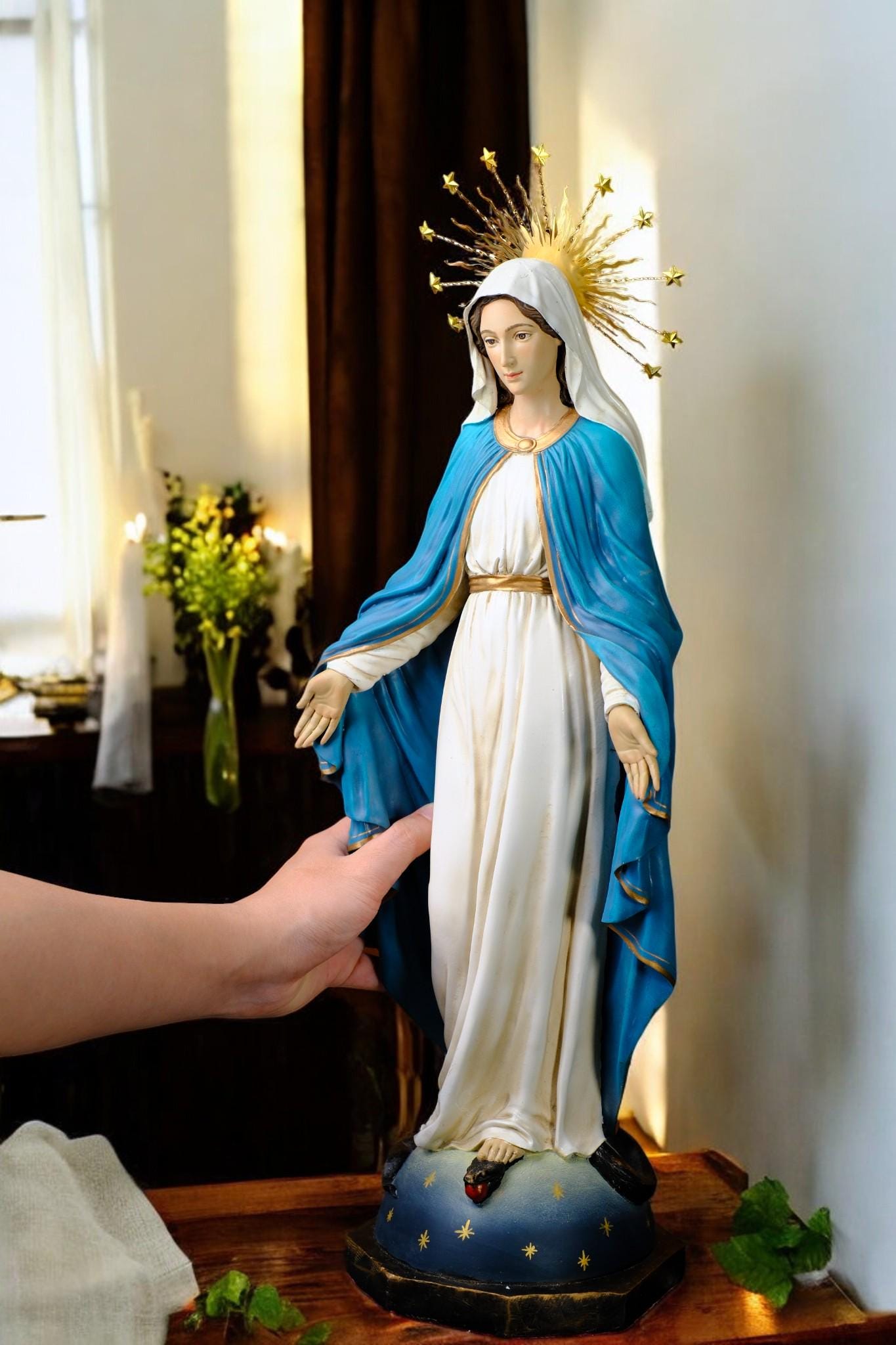 Hand-Painted Our Lady of Grace Statue | Antique Catholic Decor (50 cm) __etsy:7360433996