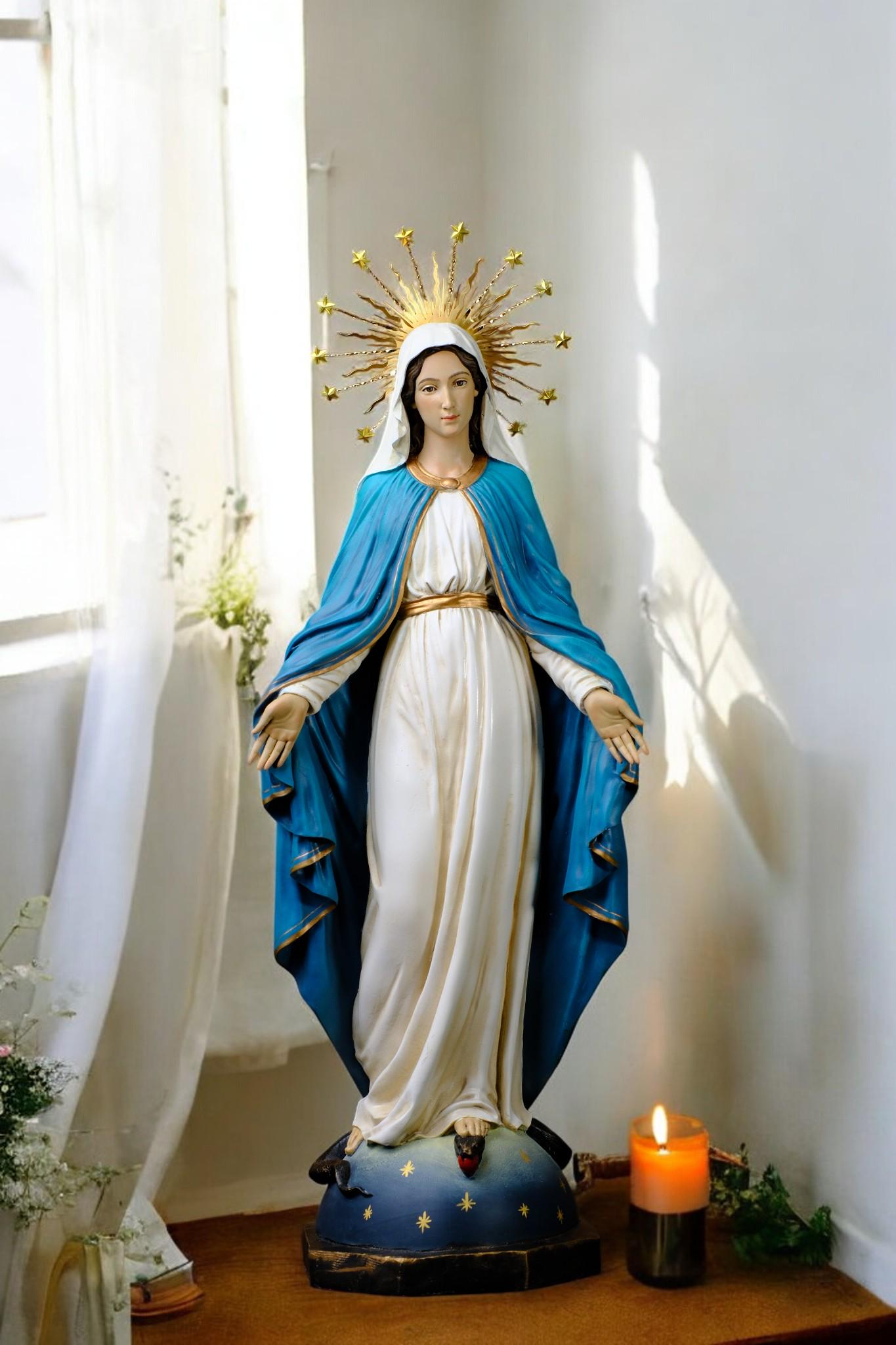 Hand-Painted Our Lady of Grace Statue | Antique Catholic Decor (50 cm) __etsy:7360434888