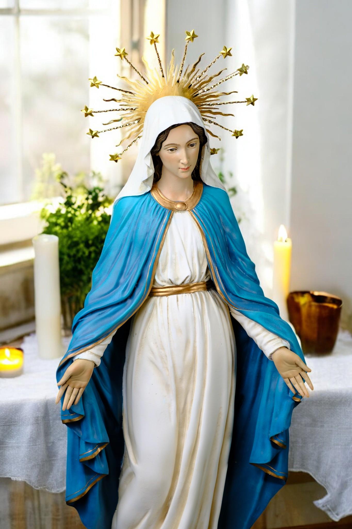 Hand-Painted Our Lady of Grace Statue | Antique Catholic Decor (50 cm) __etsy:7360436782