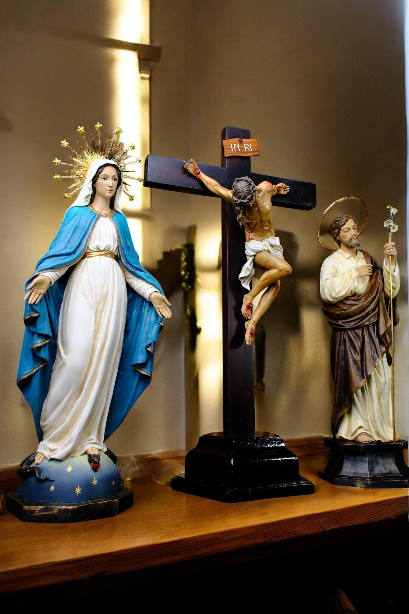 Hand-Painted Our Lady of Grace Statue | Antique Catholic Decor (50 cm) __etsy:7360436796